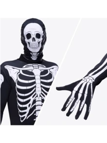Joyfy Men's Halloween Skeleton Costume - Men's Spooky Bodysuit For Halloween Party Dressing Skeleton Bodysuit - 黑與白 - 查看 7