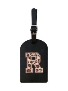1pc TSA Approved Luggage Tag, PU Leather Material, Leopard Print, Alphabet A-Z Options, With Privacy Cover, Can Be Used As Business Card Or Travel Backpack Label, Unisex, Travel Essential, Luggage, Travel Gear, Back To School, Alphabet Print - Multicolor - View 14