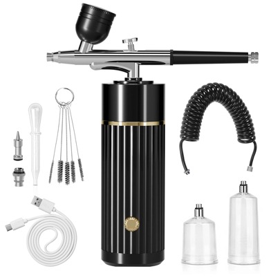 带压缩机的喷枪套件，便携式自动手持喷枪，0.35 毫米笔尖，34Psi 气压，可充电压缩机，用于绘画、纹身、模型着色和蛋糕装饰