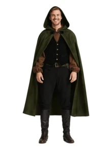 Medieval Hooded Cloak Renaissance Cape For Men And Women Halloween Costume - 彩色 - 查看 7