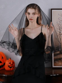 Black Lace Edged Double Layer Short Veil Headpiece, Bridal Headpiece For Photoshoot, High-End Feeling, Suitable For All Seasons