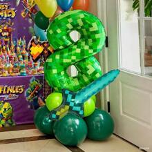 1 Set Giant Green Pixel Miner Theme Digital Foil Balloon Set, Sword Aluminum Foil Balloon Jungle Game Event, Large 40 Inch (Approx. 101.6 Cm) Digital Balloons Party Balloons Birthday Party Decorations 0-9 Suitable For Forest Theme Birthday, Anniversary Party Supplies. - Multicolor - View 5