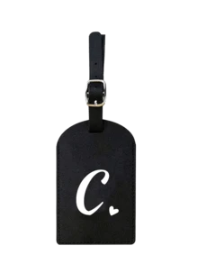 个性化皮革行李牌，可定制A-Z字母，隐私保护套，带名片槽，可爱旅行背包标签，男女通用，适用于宠物包、背包、行李箱、文具包等，旅行必备，适合海滩度假、返校季，是送给家人、朋友和老师的理想礼物，字母印花 - 黑色 - 查看 12