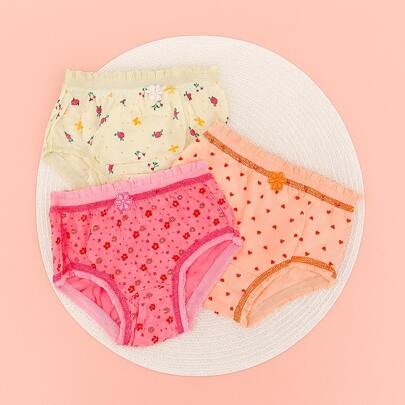 Kit 3 Calcinhas Infantis Menina Algodão Delicado Básicas Estampadas
