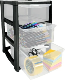 3 Tier Mini Plastic Storage Drawers, Compact Desktop Organizer With Transparent Drawers For Office, Home, Kitchen, Makeup, Crafts, Stackable & Portable Mini Tower Cabinet - Black - View 5