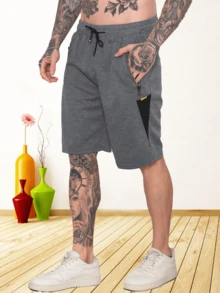 Bermuda moletom masculina /Bolsos com ziper /Cintura elástica - Chumbo - Visão 1