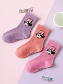 Disney 3/6双正品儿童可爱米妮老鼠袜子，女童中筒袜，韩版卡通男童袜，幼儿婴儿袜，秋冬季 - 彩色 - 查看 6