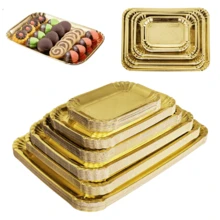 10pcs Disposable Gold Paper Trays, Thickened Anti-Oil Rectangular Cake Boards With Thickened Base, Suitable For Elegant Dessert Table, Cupcake Display, Birthday Party, Wedding And Other Occasions - Gold - View 2