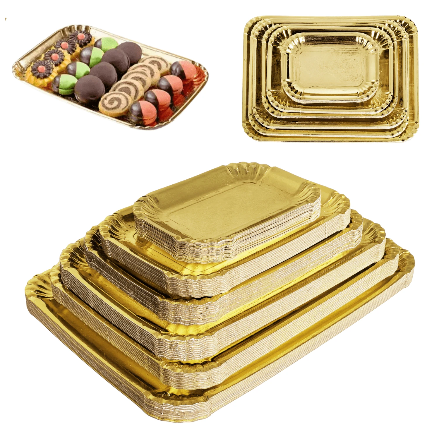 10pcs Disposable Gold Paper Trays, Thickened Anti-Oil Rectangular Cake Boards With Thickened Base, Suitable For Elegant Dessert Table, Cupcake Display, Birthday Party, Wedding And Other Occasions
