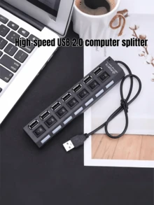 带 4 英尺电缆的 7 端口 USB 集线器 - 兼容笔记本电脑、PC、MacBook、iMac 等 - 即插即用、过流保护、紧凑型笔记本电脑设计 | 高速数据传输和节省空间的电缆延长 - 黑色 - 查看 7