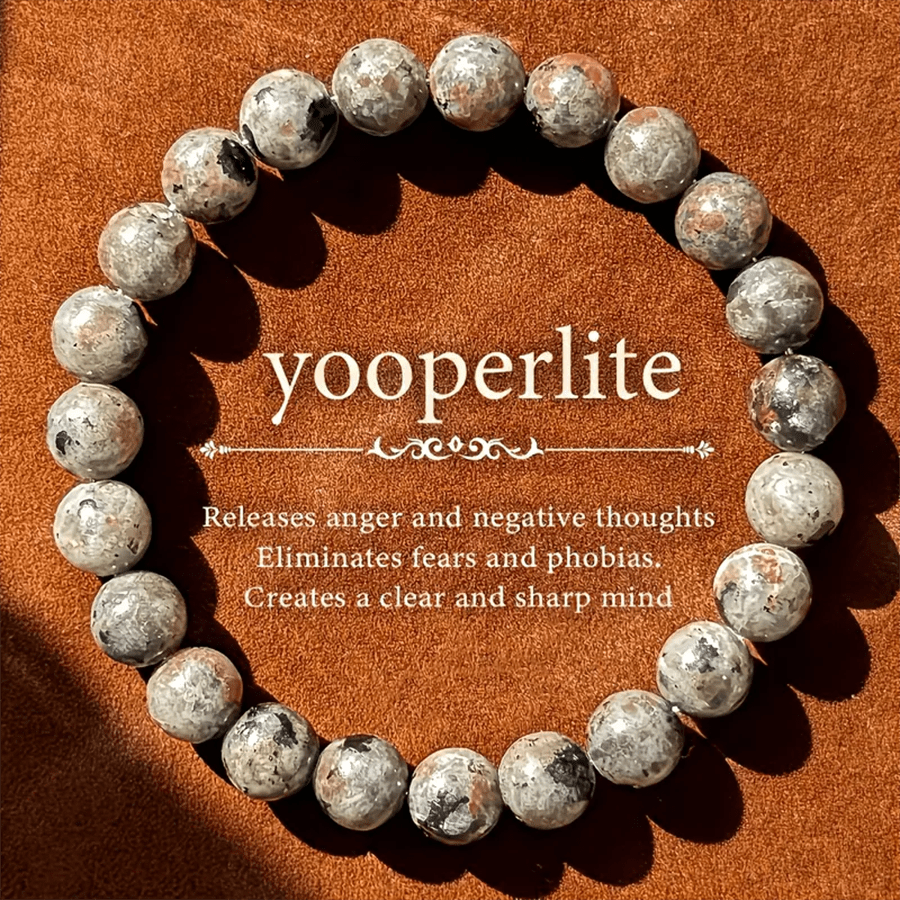 Pulsera elástica de cuentas de yooperlita, ideal para una mayor claridad mental, liberación de ira y negatividad, regalo ideal, forma sólida, sin olor, accesorio para el manejo de la ira, accesorio estético celestial, cuentas con textura terrosa.