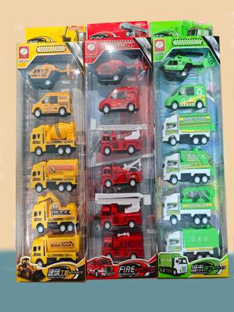 مجموعة سيارات لعب أطفال مصغرة موديلات بناء المدينة سيارات إطفاء شاحنة بلاستيكية ، هدايا للبنين والبنات للعودة إلى المدرسة