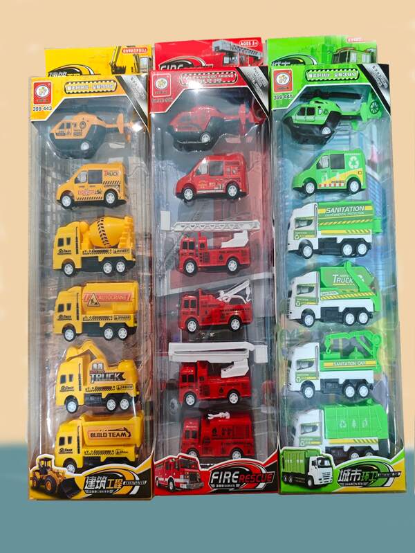 Children's Toy Cars City Building Vehicles Fire Truck Plastic Model Small Cars Toys Set, Gift For Boys And Girls,Back To School