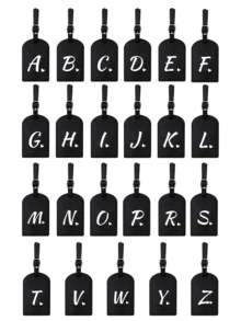 个性化皮革行李牌，可定制A-Z字母，隐私保护套，带名片槽，可爱旅行背包标签，男女通用，适用于宠物包、背包、行李箱、文具包等，旅行必备，适合海滩度假、返校季，是送给家人、朋友和老师的理想礼物，字母印花 - 黑色 - 查看 2