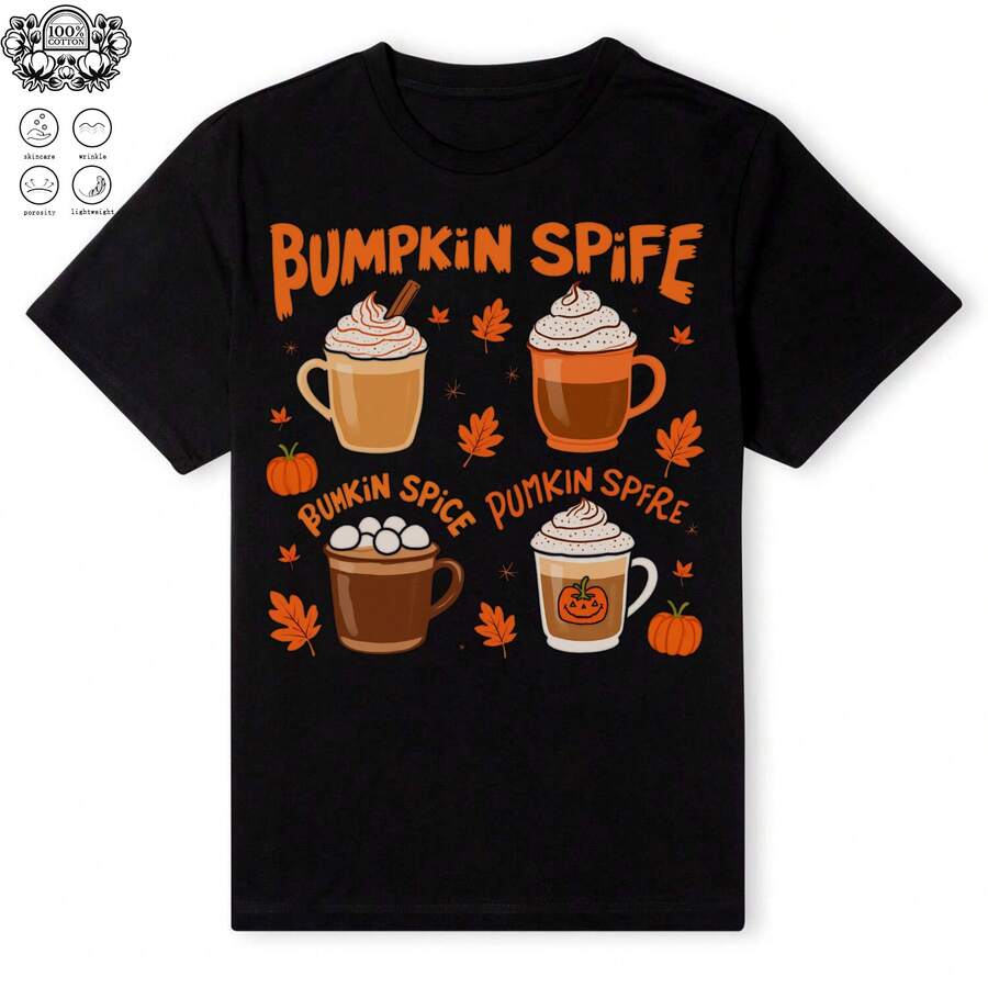 Horror Movie Coffee Latte Shirt, Horror Halloween, Halloween Coffee Drink Shirt.220G Heavyweight 100% Cotton T-Shirt With Butterfly Print Pattern, Perfect For Girls And Women's Short-Sleeve Round-Neck Inspirational Shirt. This Cute, Aesthetic Y2K Style Summer Top Is Suitable For Outdoor, Family, Work, Or Street Wear. Its Casual Loose Fit Makes It A Great Daily T-Shirt, And It Features A Fun Halloween Twist With Spooky Elements Like Pumpkins, Bats, Or Cobwebs, Making It The Perfect Shirt For The Halloween Season. - 黑色06 - 查看 1