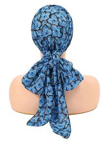 1件装女士预系头巾帽穆斯林头巾癌症化疗花卉印花帽遮盖脱发头巾包头巾弹力头巾穆斯林女性 - 顏色 - 查看 4