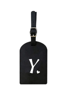 个性化皮革行李牌，可定制A-Z字母，隐私保护套，带名片槽，可爱旅行背包标签，男女通用，适用于宠物包、背包、行李箱、文具包等，旅行必备，适合海滩度假、返校季，是送给家人、朋友和老师的理想礼物，字母印花 - 黑色 - 查看 26