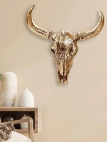 1 pieza Decoración de pared de cráneo de animal de cultura vikinga de resina, superficie de lámina de oro y plata, escultura para estantes, decoración del hogar, bar, restaurante y fiesta