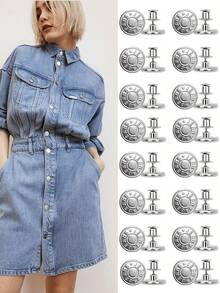 3pcs Snap Tack Buttons For Loose Jeans, No Sewing And No Tools Instant Replacement Adjustable Metal Jeans Buttons, Reusable Jeans Buttons, Random Style Metal Buttons, Unisex, Jeans Buttons, Waist Buttons, Jeans, Pants, Collar Buttons, Valentine's Day, Wedding, Autumn Birthday Decor - Silver - View 8