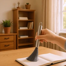 1pc Stainless Steel Long Handle Hanging Cleaning Brush - Durable, No Power Needed, Suitable For Living Room, Bedroom, Bathroom, Kitchen And Furniture, Light Blue Design With Metal Bristles, Ceiling Fan Cleaner | Ergonomic Handle | No Power Required, Scrubbing Brush For Cleaning