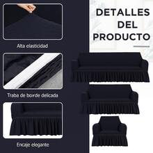 AMOROSA 3 Pieza Funda Cubre Sala con Falda Tipo Plumeti Funda de Sofá Lavable Elástica Fácil de Instalar Fundas para Sillones Sala  (1 plaza, 2 plazas, 3 plazas) Decoración Sala Negro - Negro - Ver 4