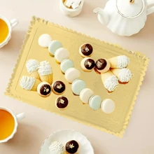 10PCS Scallop Edge Rectangle Paper Trays, Heavy Duty Disposable Golden Cardboard With Greaseproof Coating, Perfect For Elegant Dessert Table Serving Parties, Cupcake Display, Birthday Party, Wedding - Gold - View 3
