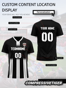 经典条纹足球球衣 - 透气 V 领，轻质涤纶面料，撞色白色点缀，打造永恒风格，是竞技比赛和团队训练的理想选择 - 黑色 - 查看 1