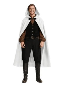 Medieval Hooded Cloak Renaissance Cape For Men And Women Halloween Costume - 彩色 - 查看 9