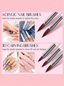 35/31pcs Professional Nail Art Brush Set - 3D Gel Brushes, Acrylic Brushes, Salon-Grade Nail Tools, Suitable For Home Manicure And Salon Use - Multicolor - View 5