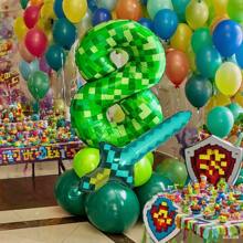 1 Set Giant Green Pixel Miner Theme Digital Foil Balloon Set, Sword Aluminum Foil Balloon Jungle Game Event, Large 40 Inch (Approx. 101.6 Cm) Digital Balloons Party Balloons Birthday Party Decorations 0-9 Suitable For Forest Theme Birthday, Anniversary Party Supplies. - Multicolor - View 4