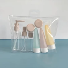 11件旅行瓶套装，防漏硅胶和塑料容器，可再填充洗漱用品，化妆品，洗发水，沐浴露，清洁，带透明洗漱包 - 彩色 - 查看 7