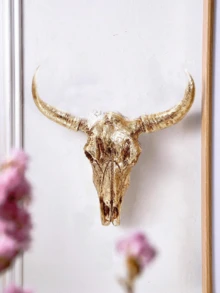 1 pieza Decoración de pared de cráneo de animal de cultura vikinga de resina, superficie de lámina de oro y plata, escultura para estantes, decoración del hogar, bar, restaurante y fiesta