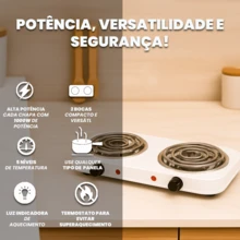 Fogareiro Elétrico Portátil 2 Bocas 2000W com Termostato e 5 Temperaturas