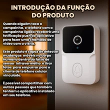 Campainha Sem Fio Inteligente Com Interfone Câmera Wi-fi  Casa Resendencial - Branco - Visão 3