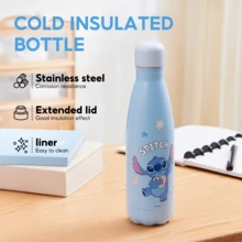 Miniso Disney Stitch 17Oz/500ml Insulated Water Bottle , Keep Warm/Cold 24H, Leak-Proof Vacuum Cup, Double Wall Stainless Steel Water Bottle For Sports, Gym, Travel, And School - Màu xanh lam - Xem 9