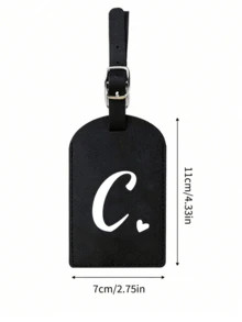 个性化皮革行李牌，可定制A-Z字母，隐私保护套，带名片槽，可爱旅行背包标签，男女通用，适用于宠物包、背包、行李箱、文具包等，旅行必备，适合海滩度假、返校季，是送给家人、朋友和老师的理想礼物，字母印花 - 黑色 - 查看 10