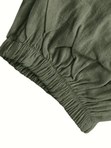 男士宽松亚麻灯笼裤，休闲阔腿哈伦七分裤，轻盈透气，适合春秋季穿着 - 綠色 - 查看 5