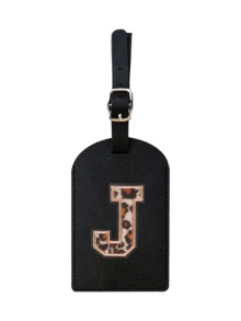 1pc TSA Approved Luggage Tag, PU Leather Material, Leopard Print, Alphabet A-Z Options, With Privacy Cover, Can Be Used As Business Card Or Travel Backpack Label, Unisex, Travel Essential, Luggage, Travel Gear, Back To School, Alphabet Print - Multicolor - View 24