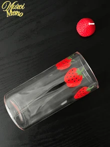 <清新气息，每一杯都充满浆果的明亮>，350ml耐热高硼硅玻璃杯，清新简约的草莓图案，适合办公室和家庭使用，四季、圣诞节等节日 - 無色 - 查看 8