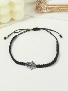 1pc Asymmetrical Blue Bead & Red Rope Wrist Bracelet - Red - View 6