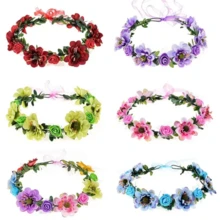 1件装女士可调节彩色花朵头饰，优雅甜美，适合新娘、伴娘、情人节佩戴，波西米亚风花朵头饰，适用于婚礼、旅行、拍照、派对、节日和送礼，可作皇冠、头饰、服装皇冠 - 彩色 - 查看 5