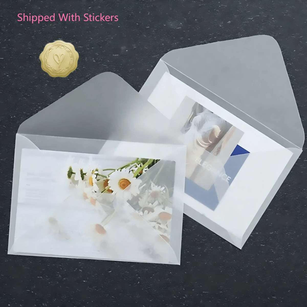 10个/批空白半透明信封，带贴纸，适用于邀请函、明信片、欧式礼盒留言卡信封、婚礼商务信函 - 無色 - 查看 1