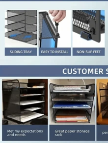 3/4/5/6 Tier Mesh File Organizer Rack With Handle, Available In Black, White, Pink, Purple, Desktop File/Letter Sorter, High Capacity Multi-Purpose Storage, Suitable For Office, Home, School - Easy Assembly - Multicolor - View 8