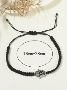 1pc Asymmetrical Blue Bead & Red Rope Wrist Bracelet - Red - View 5