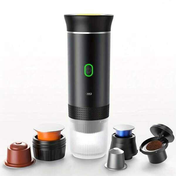 Cafetière 3 en 1, avec chargement USB - Matériau en acier inoxydable, facile à nettoyer, convient pour le café moulu et en capsules, capacité de 500 ml, parfait pour la maison et le bureau, machine à café moderne Structure en acier inoxydable, cafetière
