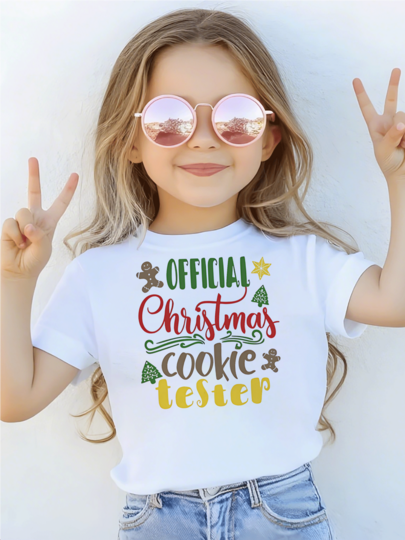 Girls' Cute Christmas Cookie Tester TShirt  Festive Holiday Print, Short Sleeve, Soft Cotton, Xmas Gift For Toddler, Girl, Infant  Next Day Shipping Available