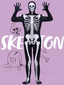 Joyfy Men's Halloween Skeleton Costume - Men's Spooky Bodysuit For Halloween Party Dressing Skeleton Bodysuit - 黑與白 - 查看 2