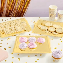 10PCS Scallop Edge Rectangle Paper Trays, Heavy Duty Disposable Golden Cardboard With Greaseproof Coating, Perfect For Elegant Dessert Table Serving Parties, Cupcake Display, Birthday Party, Wedding - Gold - View 4