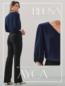 3-Bedroom Simple Viscose V-Neck Blouse Daily Night Homecoming Winter Summer Autumn - 藏蓝色 - 查看 2