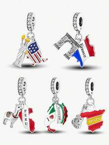 1 PIEZA Colgante de bola con charms del Estatua de la Libertad en Navidad, México, Puerta de la Victoria y Alpaca peruana, adecuado para pulseras y joyería de mujer DIY - Plateado - Ver 13